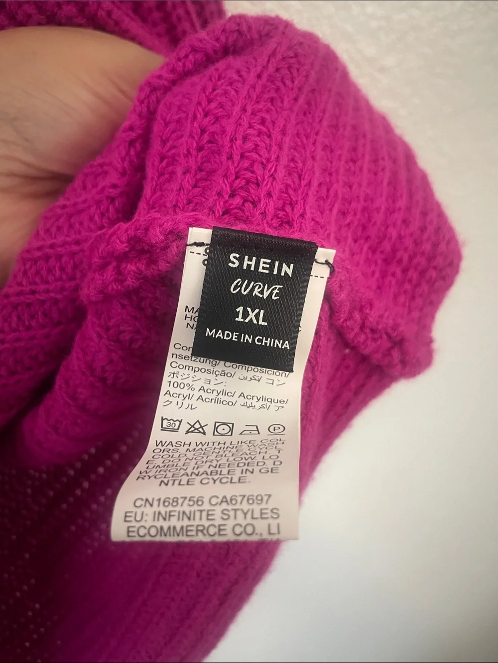 SHEIN Curve Hot Pink V-Neck Oversized Knit Sweater 1XL